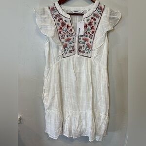 NWT Sonoma Tiered Dress White with Red and Pink Floral Embroidery Small‎